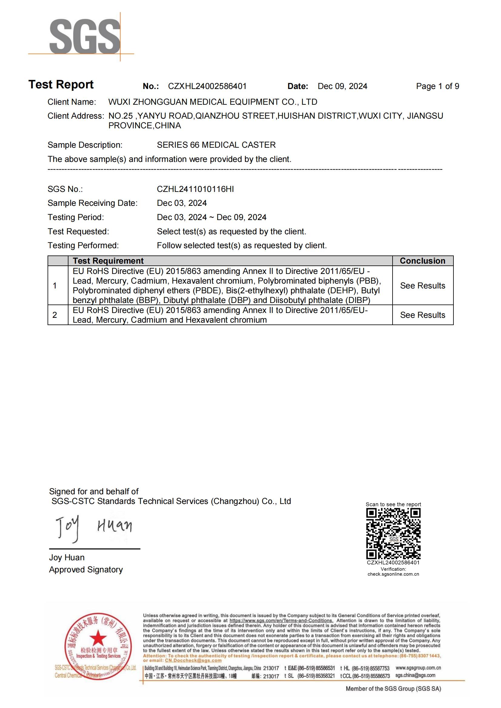 66SERIES RoHS Certificate (SGS)